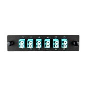 Adapter Plate, 12 Fiber, Duplex, LC/UPC, 50 µm OM3-4, Aqua